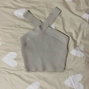 Aritzia • Sculpt Knit Criss Cross Cropped Tank in matte pearl